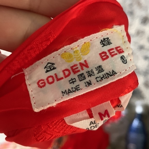 Golden‎ Bee Vintage Embroidered Robe Tie Waist Chinese Kimono Red peacock M - Picture 8 of 15